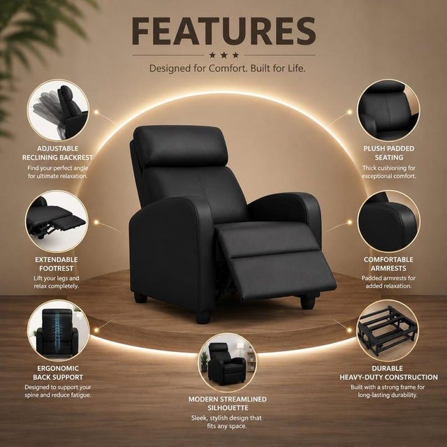 Not Yet Made - Made To Order Pu Leather Recliner Chair With Lumbar Support | Swivel, Reclining Living Room Sofa For Sale - Image 5 of 9