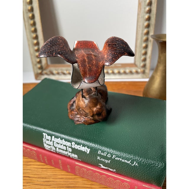 Mid-Century Modern Vintage Norman Brumm Signed Enameled Copper Bird Sculpture on Burl Wood Base For Sale - Image 3 of 7