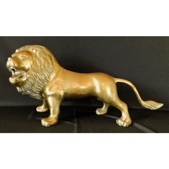 Metal Large Vintage 24" Mid Century Solid Brass Figural Lion Sculpture Figurine For Sale - Image 7 of 7