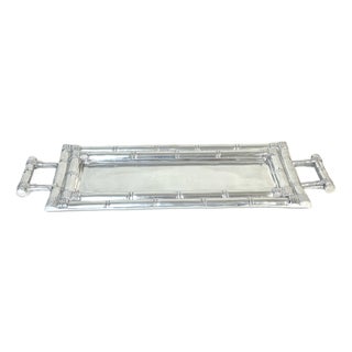 Arthur Court Attributed Faux Bamboo Cast Pewter Gallery Tray with Handles For Sale
