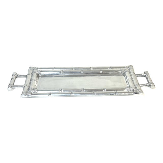 Arthur Court Attributed Faux Bamboo Cast Pewter Gallery Tray with Handles For Sale