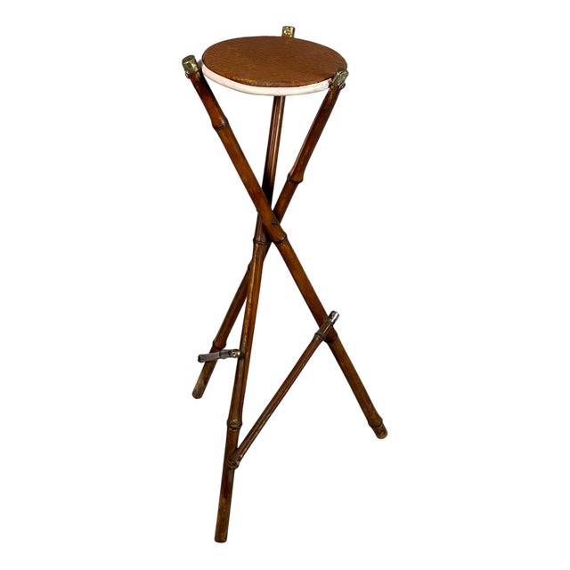 Italian Art Nouveau Style Pedestal in Brown Leather and Bamboo, 1930s For Sale