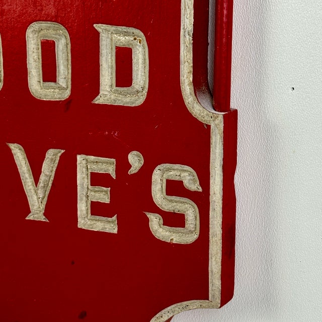 Wood Vintage Wooden "Wood Stove's" Advertising Trade Sign in Bright Red & Black Stove For Sale - Image 7 of 8