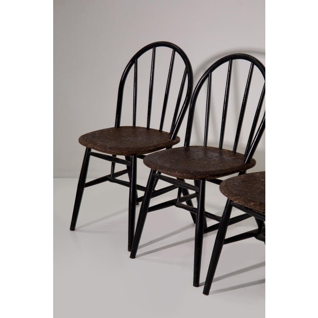 Mid-Century Modern Wood and Cork Chairs, 1970, Set of 6 For Sale - Image 3 of 14