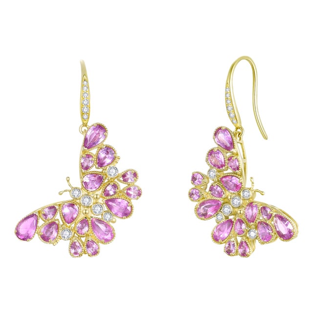 Nina Zhou 6.05ctw Butterfly Pink Sapphire & Diamond Drop Earrings For Sale