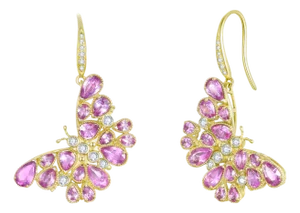 Nina Zhou 6.05ctw Butterfly Pink Sapphire & Diamond Drop Earrings