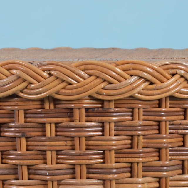 Braided and Wrapped Rattan dining Table Base in nice as found vintage condition. There are minor scuffs, scrapes and wear...