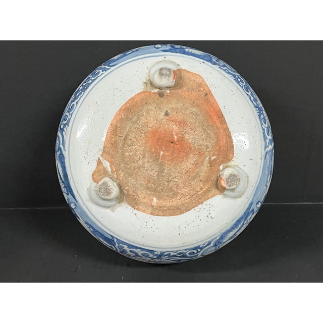Chinese Art Late 20th Century Porcelain Blue and White Incense Burner Floral and <ountain Scenery Design For Sale - Image 14 of 15