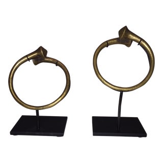 Sculptural Mounted Brass Naga Cuffs - a Pair For Sale