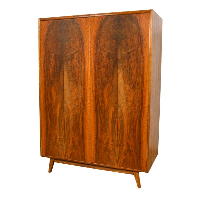 Mid-Century Walnut Wardrobe by Bohumil Landsman for Jitona Soběslav, Czechoslovakia, 1960s For Sale