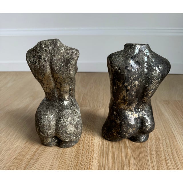 Contemporary Pair of Solid Pyrite Male & Female Torso Sculptures / Bookends For Sale - Image 3 of 8