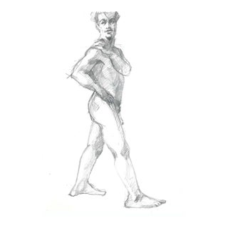 1970s John Reilly Standing Male Nude Drawing For Sale