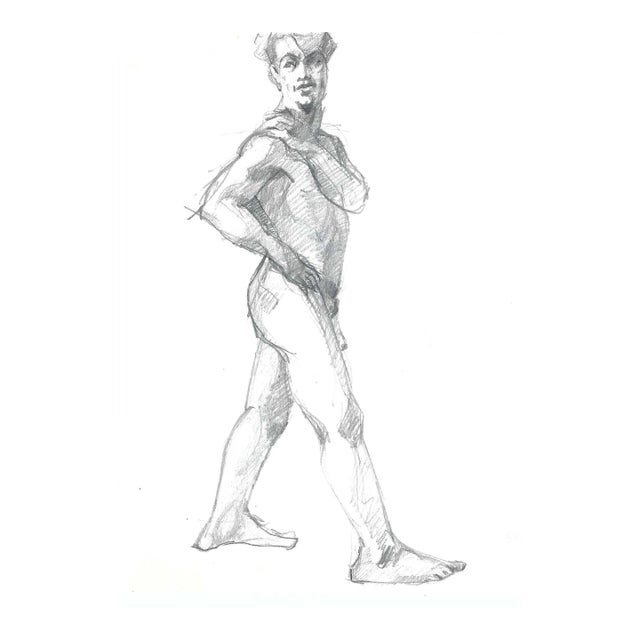 1970s John Reilly Standing Male Nude Drawing For Sale