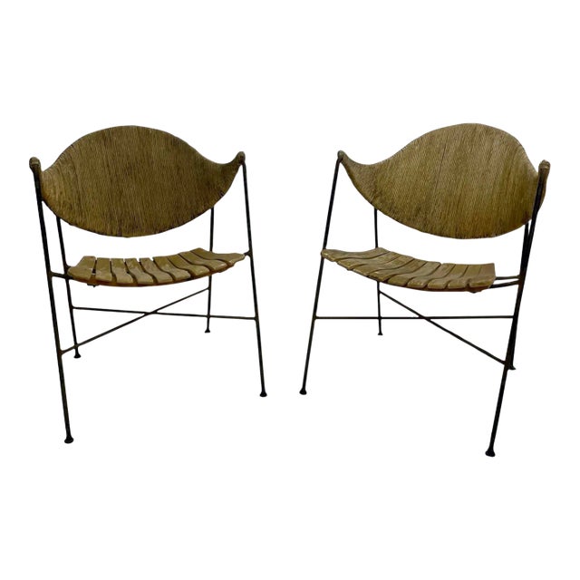 Pair of Mid-Century Modern Arthur Umanoff Iron/Hemp Chairs For Sale
