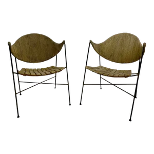 Pair of Mid-Century Modern Arthur Umanoff Iron/Hemp Chairs