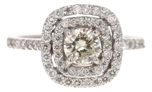 1.26 Carat Round Cut Diamond 14 Karat White Gold Halo Engagement Ring, Size 7