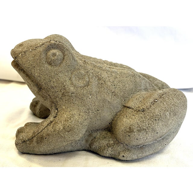 Vintage Cast Concrete Frog Garden Statue Symbolizing Rebirth, Fertility and Good Fortune For Sale - Image 9 of 12