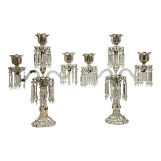 Vintage French 3-Light Gilt Molded Glass Candelabra - A Pair For Sale