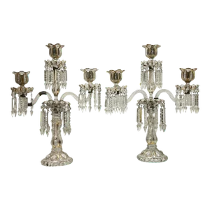 Vintage French 3-Light Gilt Molded Glass Candelabra - A Pair