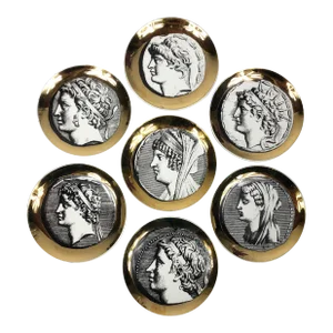 Set of Seven Gold Porcelain “Monete” Coasters by Piero Fornasetti