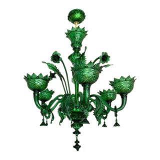 Murano Glass Chandelier Emerald Green 6 Lights For Sale
