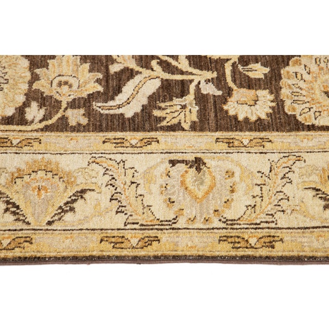 2010s Modern Peshawar Handmade Brown Floral Wool Runner For Sale - Image 5 of 12