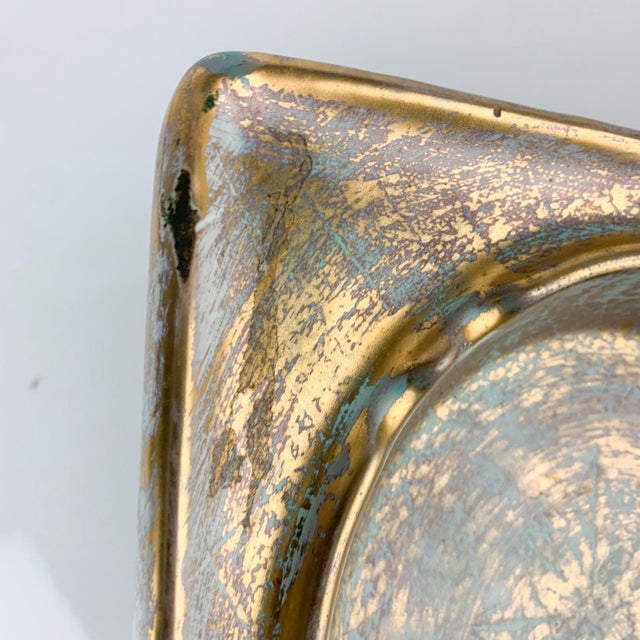 Hollywood Regency Vintage Stangl MCM Antique Gold Blue Large Ceramic Ashtray Hollywood Regency For Sale - Image 3 of 9