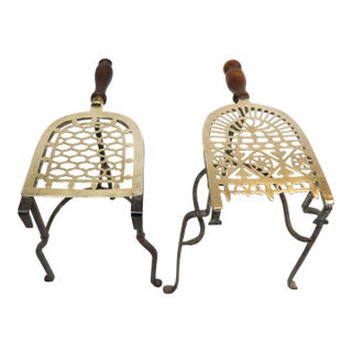 Pair of Early American Antique Iron and Brass Fireplace Trivets For Sale