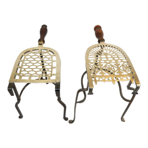 Pair of Early American Antique Iron and Brass Fireplace Trivets