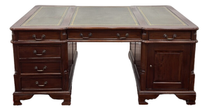 English Partner Desk in Green Leather