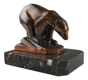 Art Deco Metal Polar Bear on Black Marble Base, France, 1930s