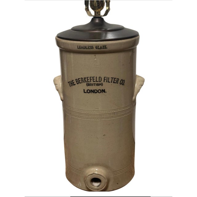 Antique 19th C Doulton English Berkfeld Filter Co of London Pottery Water Jug Now a Lamp. Later electrified, no spigot.