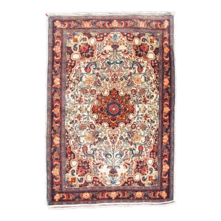 Persian Bidjar Vintage Small Rug in Ivory Background and Classic Design For Sale