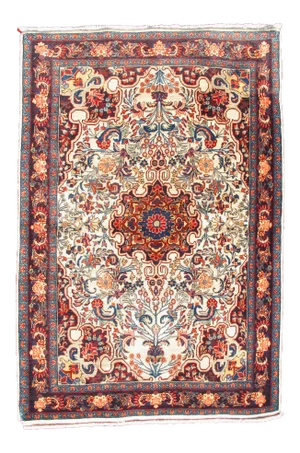 Persian Bidjar Vintage Small Rug in Ivory Background and Classic Design