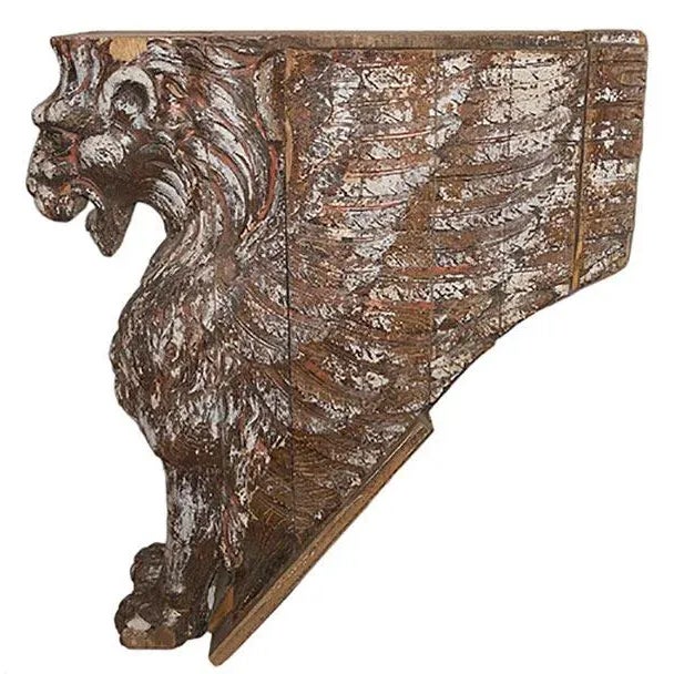 Relief Carved Wood Ornament in the Form of a Winged Lion For Sale - Image 9 of 12
