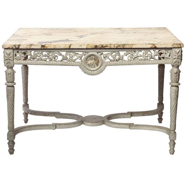 19th French Century Ivory Painted Center Table with Marble Top For Sale - Image 9 of 9