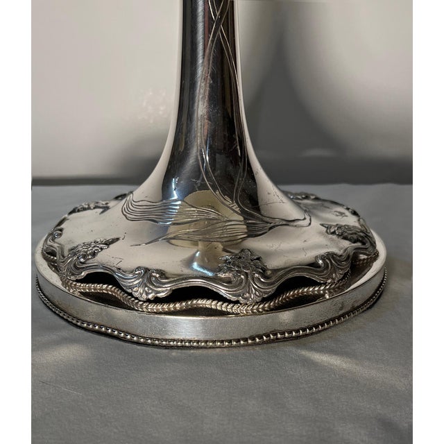 Metal Antique Chased Large Silver Chalice Table Lamp Pair For Sale - Image 7 of 11