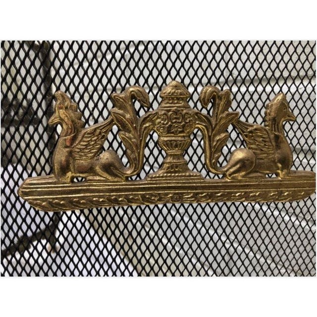Metal Vintage French Provincial Style Brass Fireplace Screen Bird Design 39" W X 29" H For Sale - Image 7 of 7