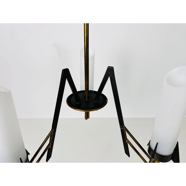Brown Italian 3-Arm Chandelier in Brass and Opaline Glass, 1960s For Sale - Image 8 of 12