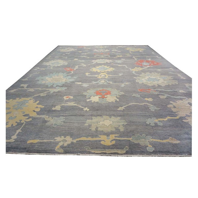 21st Century Turkish Oushak 12X16 Grey, Ivory, Orange & Slate Blue Handmade Area Rug #1144179 For Sale - Image 10 of 12