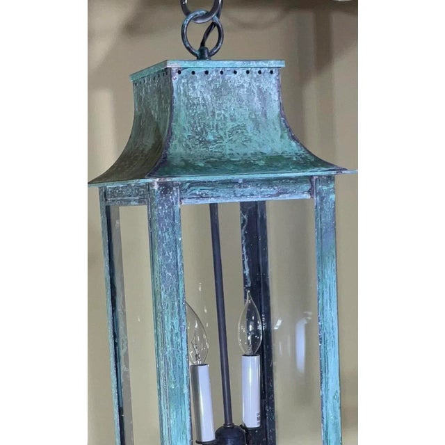 Quality handmade solid brass lantern with two 60 watt lights. Electrified and ready to light. Beautiful oxidization...