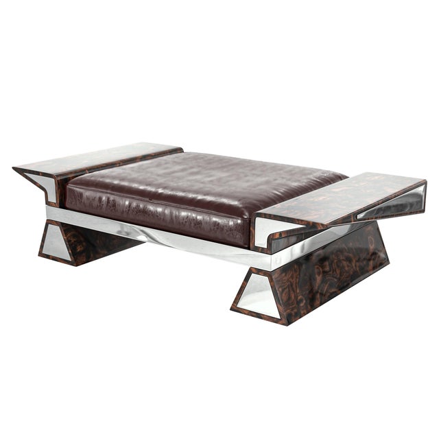 "La Ciliegia" Ottoman With Stainless Steel, Burl Walnut, Hand Crafted For Sale In Los Angeles - Image 6 of 8