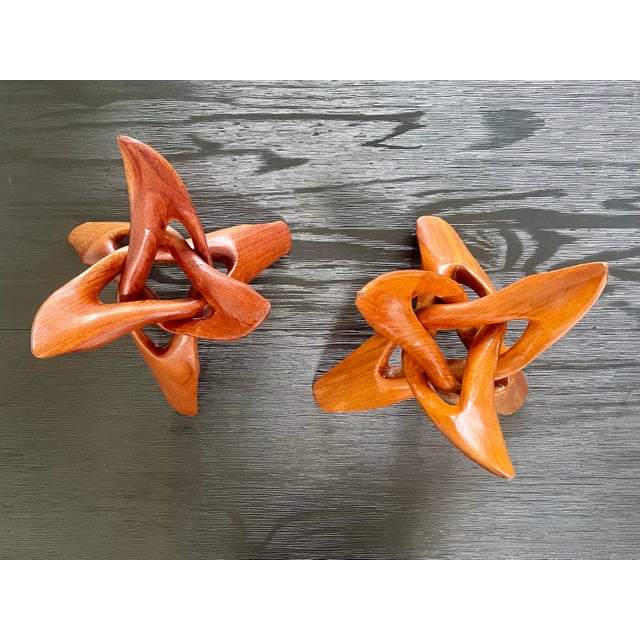 Mid 20th Century Vintage Carved Teak Tripod Bowl or Geode Display Stands - Set of 2 For Sale - Image 5 of 9