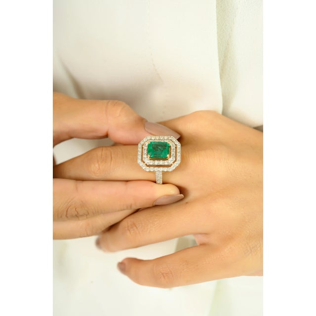 Not Yet Made - Made To Order 18k Gold Emerald & Diamond Art Deco Style Engagement Ring Size 8 For Sale - Image 5 of 11