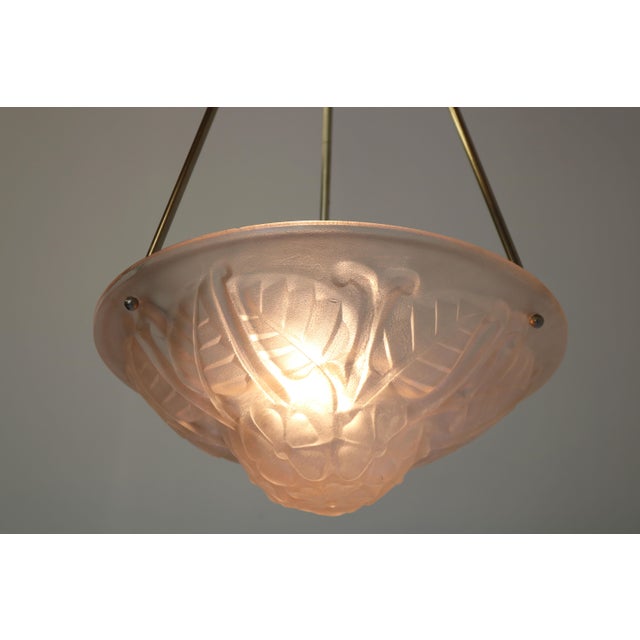 Breathtaking early Art Deco / late Art Nouveau pedant chandelier in Soft pink glass with Floral motives by David Guéron...