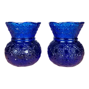 Vintage Mid 20th Century Mosser Glass Crystal Cobalt Blue Toothpick Matchstick Holders