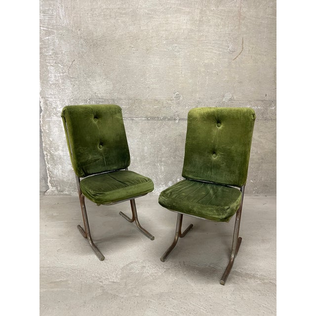 Pair of Vintage 1970’s MCM Tubular Metal Frame Dining Chairs For Sale - Image 14 of 15