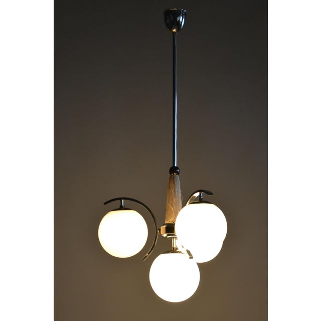 Bauhaus Chandelier in Chrome-Plated Steel and Opaline Glass, Czech, 1920s For Sale - Image 9 of 11
