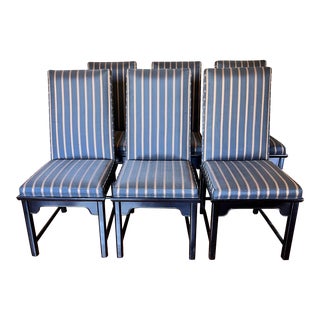 1980s Raymond Sobota for Century Furniture Striped Upholstered Dining Chairs - Set of 6 For Sale
