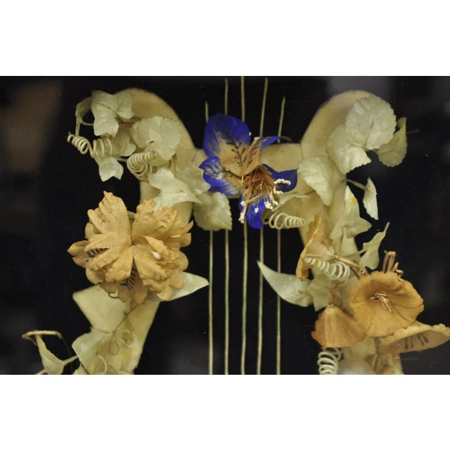 Antique Victorian Harp Design Flower Mourning Wreath Mahogany Shadow Box Frame For Sale In Philadelphia - Image 6 of 11